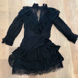 Alice + Olivia Black Ruffle Lace Dress